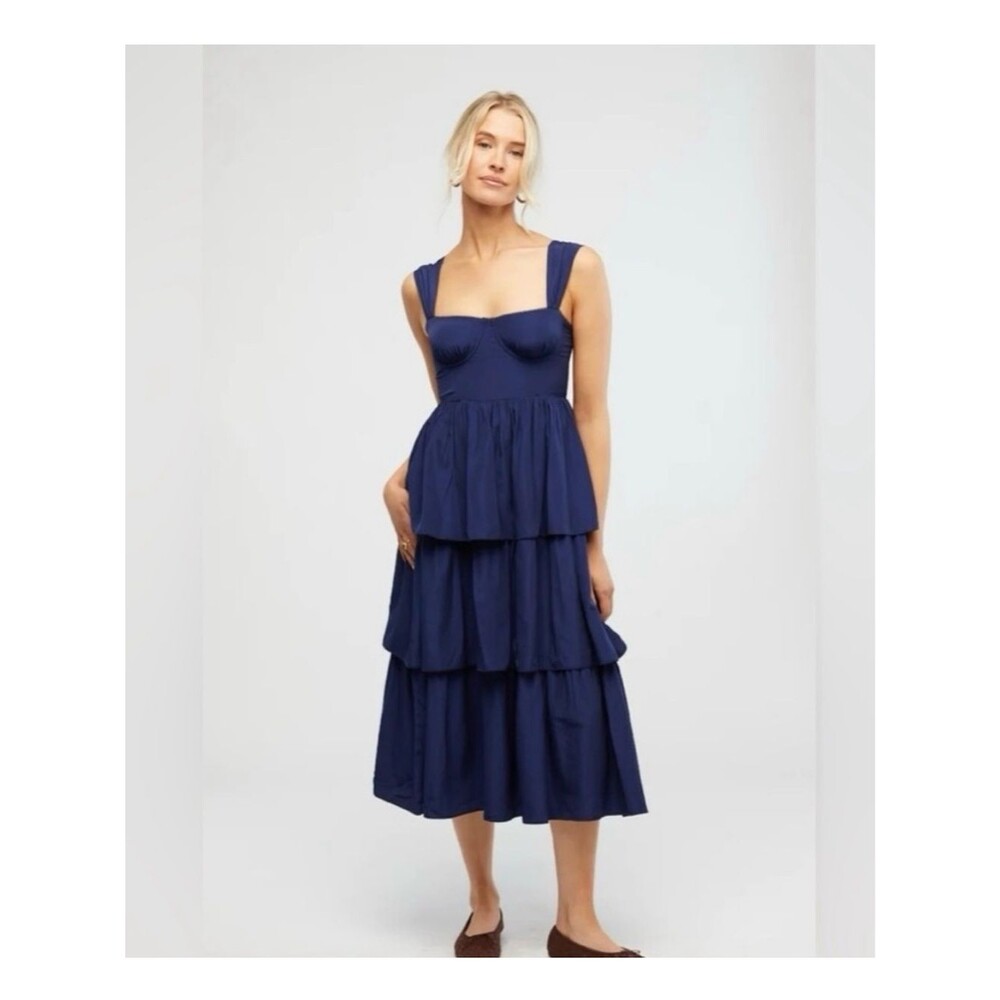 WEWOREWHAT Women's Navy Blue Corset Maxi Dress Size 8 EUC